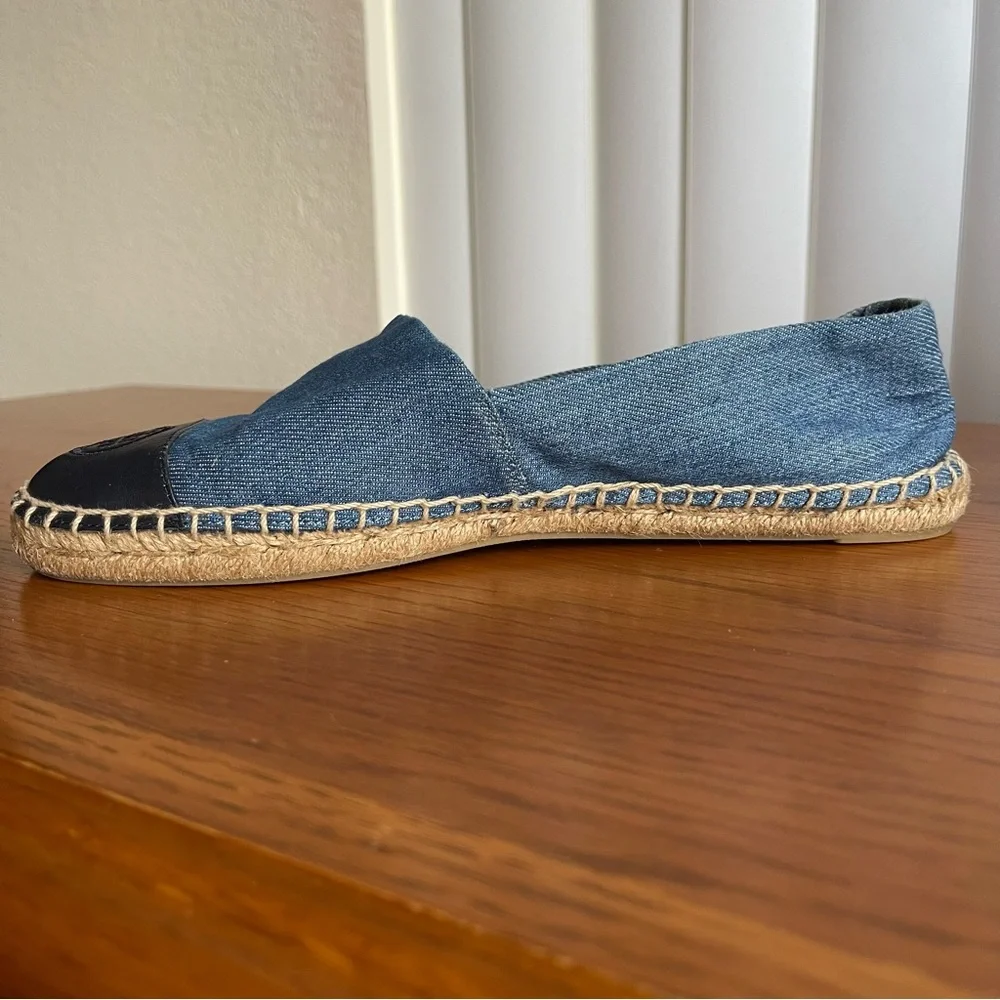 Tory Burch Color Block Espadrille Flats Denim Chambray/Navy Size 9 - Picture 3 of 16